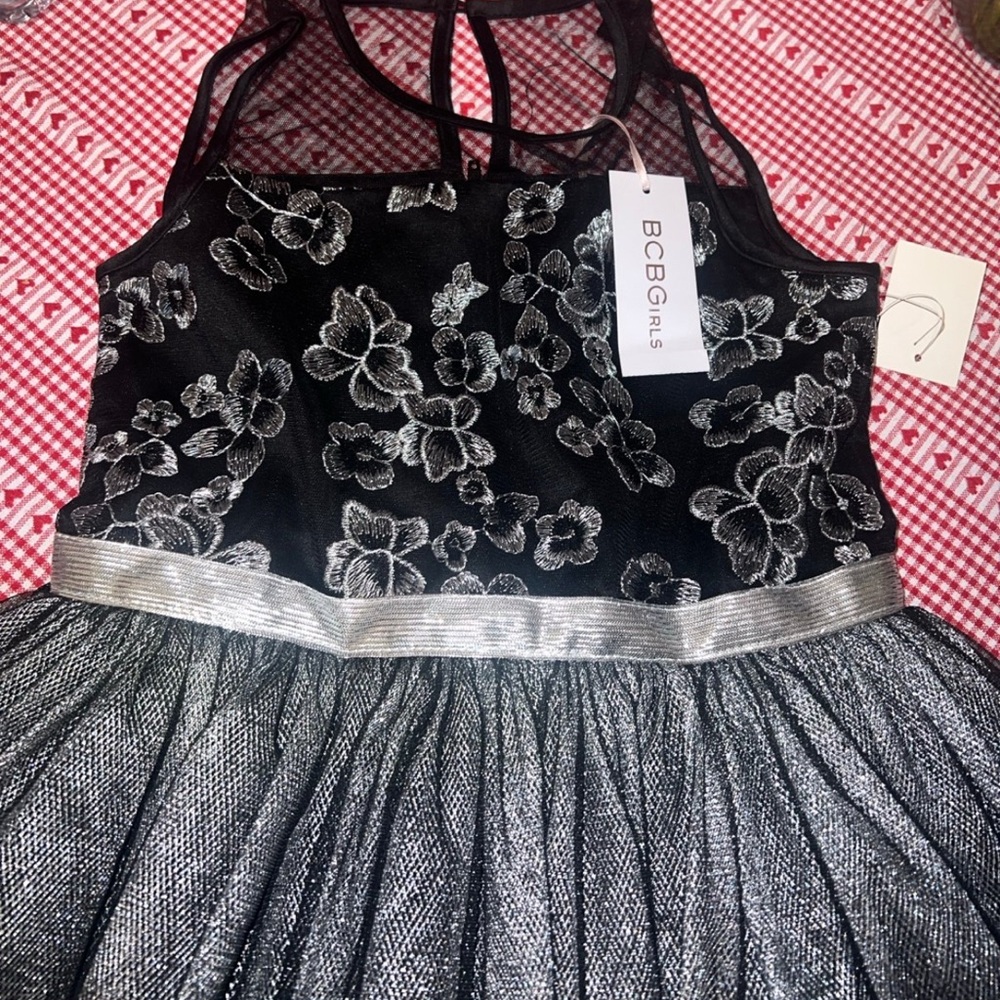 BCBGirls Black Dress with Silver Floral Design